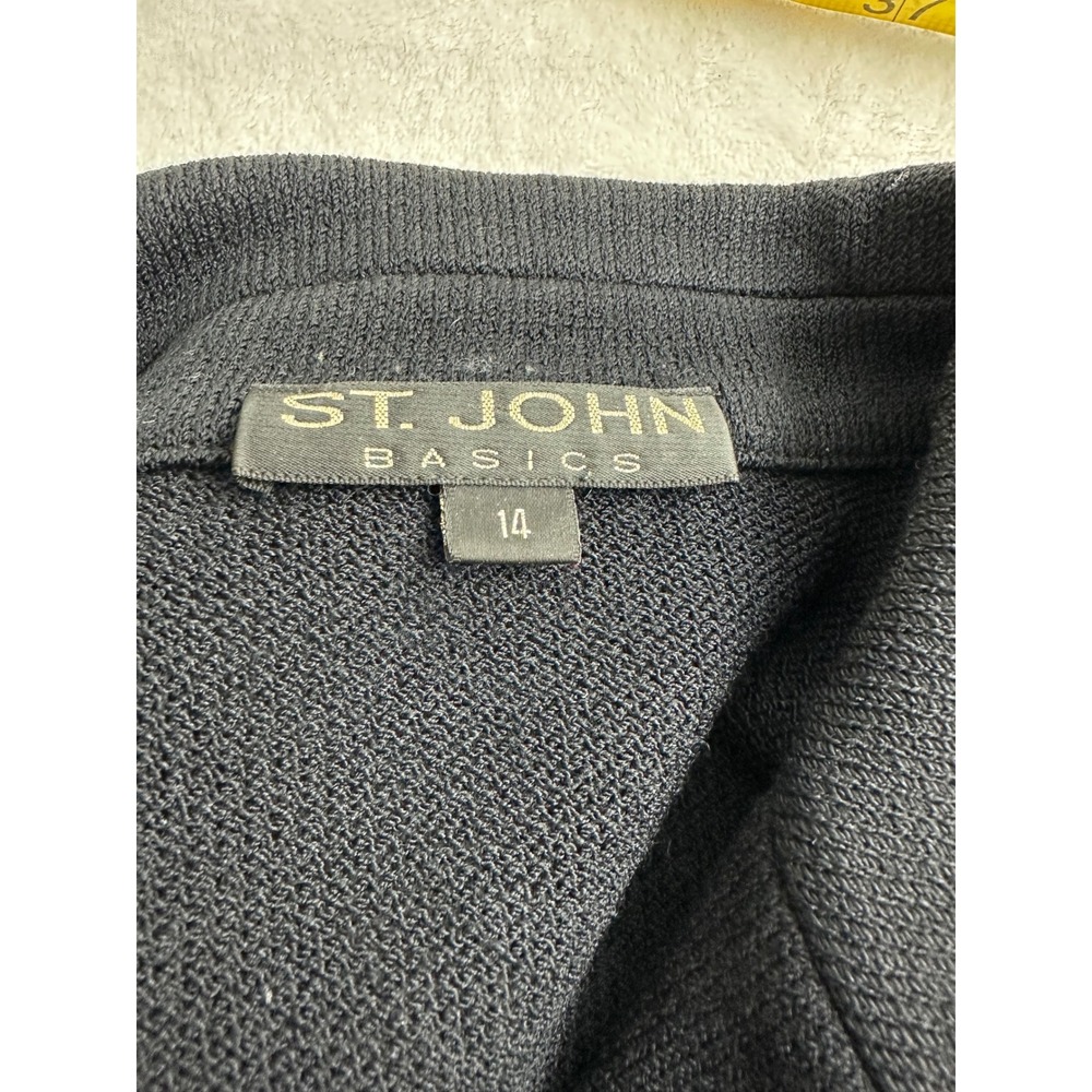 St John Basics Black Textured Knit Blazer Jacket Silver-Tone Buttons‎ Size 14 - Picture 4 of 8